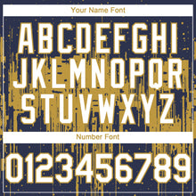 Load image into Gallery viewer, Custom Navy White-Old Gold 3D Pattern Design Dripping Splatter Paint Authentic Baseball Jersey
