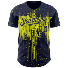 Laden Sie das Bild in den Galerie-Viewer, Custom Navy Neon Yellow 3D Pattern Design Dripping Splatter Paint Authentic Baseball Jersey