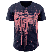 Load image into Gallery viewer, Custom Navy Medium Pink 3D Pattern Design Dripping Splatter Paint Authentic Baseball Jersey