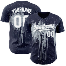 Load image into Gallery viewer, Custom Navy White-Silver 3D Pattern Design Dripping Splatter Paint Authentic Baseball Jersey