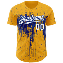 Charger l'image dans la galerie, Custom Gold White-Royal 3D Pattern Design Dripping Splatter Paint Authentic Baseball Jersey