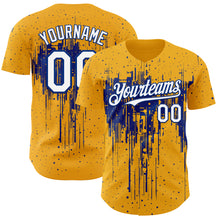 Charger l'image dans la galerie, Custom Gold White-Royal 3D Pattern Design Dripping Splatter Paint Authentic Baseball Jersey