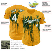 Load image into Gallery viewer, Custom Gold White-Green 3D Pattern Design Dripping Splatter Paint Authentic Baseball Jersey
