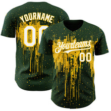 Load image into Gallery viewer, Custom Green White-Yellow 3D Pattern Design Dripping Splatter Paint Authentic Baseball Jersey