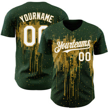 Charger l'image dans la galerie, Custom Green White-Old Gold 3D Pattern Design Dripping Splatter Paint Authentic Baseball Jersey