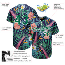 Load image into Gallery viewer, Custom Black Kelly Green-White 3D Pattern Design Hawaii Palm Leaves And Flowers Authentic Baseball Jersey