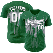Load image into Gallery viewer, Custom Kelly Green White-Gray 3D Pattern Design Dripping Splatter Paint Authentic Baseball Jersey