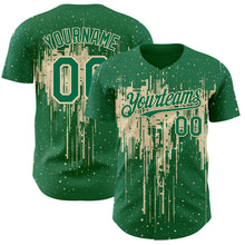 Load image into Gallery viewer, Custom Kelly Green Cream 3D Pattern Design Dripping Splatter Paint Authentic Baseball Jersey