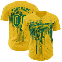 Charger l'image dans la galerie, Custom Yellow Kelly Green 3D Pattern Design Dripping Splatter Paint Authentic Baseball Jersey