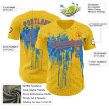 Load image into Gallery viewer, Custom Yellow Powder Blue-Orange 3D Pattern Design Dripping Splatter Paint Authentic Baseball Jersey