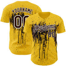 Load image into Gallery viewer, Custom Yellow Brown-White 3D Pattern Design Dripping Splatter Paint Authentic Baseball Jersey