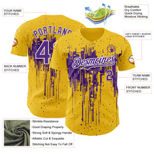 Load image into Gallery viewer, Custom Yellow Purple-White 3D Pattern Design Dripping Splatter Paint Authentic Baseball Jersey