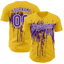 Load image into Gallery viewer, Custom Yellow Purple-White 3D Pattern Design Dripping Splatter Paint Authentic Baseball Jersey