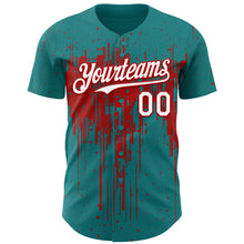 Загрузить изображение в средство просмотра галереи, Custom Teal White-Red 3D Pattern Design Dripping Splatter Paint Authentic Baseball Jersey