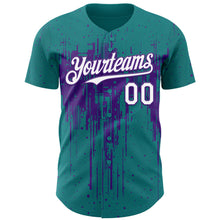 Load image into Gallery viewer, Custom Teal White-Purple 3D Pattern Design Dripping Splatter Paint Authentic Baseball Jersey