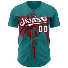 Load image into Gallery viewer, Custom Teal White-Crimson 3D Pattern Design Dripping Splatter Paint Authentic Baseball Jersey