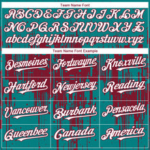 Load image into Gallery viewer, Custom Teal White-Crimson 3D Pattern Design Dripping Splatter Paint Authentic Baseball Jersey