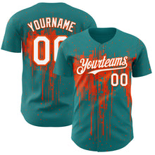 Charger l'image dans la galerie, Custom Teal White-Orange 3D Pattern Design Dripping Splatter Paint Authentic Baseball Jersey