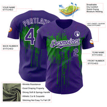 Laden Sie das Bild in den Galerie-Viewer, Custom Purple White-Grass Green 3D Pattern Design Dripping Splatter Paint Authentic Baseball Jersey