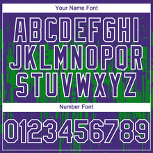 Laden Sie das Bild in den Galerie-Viewer, Custom Purple White-Grass Green 3D Pattern Design Dripping Splatter Paint Authentic Baseball Jersey