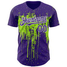 Laden Sie das Bild in den Galerie-Viewer, Custom Purple White-Neon Green 3D Pattern Design Dripping Splatter Paint Authentic Baseball Jersey