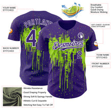 Laden Sie das Bild in den Galerie-Viewer, Custom Purple White-Neon Green 3D Pattern Design Dripping Splatter Paint Authentic Baseball Jersey