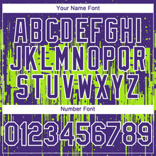 Laden Sie das Bild in den Galerie-Viewer, Custom Purple White-Neon Green 3D Pattern Design Dripping Splatter Paint Authentic Baseball Jersey