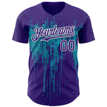 Laden Sie das Bild in den Galerie-Viewer, Custom Purple White-Teal 3D Pattern Design Dripping Splatter Paint Authentic Baseball Jersey