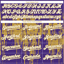 Загрузить изображение в средство просмотра галереи, Custom Purple White-Old Gold 3D Pattern Design Dripping Splatter Paint Authentic Baseball Jersey