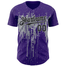 Load image into Gallery viewer, Custom Purple Black-Gray 3D Pattern Design Dripping Splatter Paint Authentic Baseball Jersey