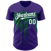 Загрузить изображение в средство просмотра галереи, Custom Purple White-Kelly Green 3D Pattern Design Dripping Splatter Paint Authentic Baseball Jersey
