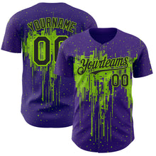 Load image into Gallery viewer, Custom Purple Black-Neon Green 3D Pattern Design Dripping Splatter Paint Authentic Baseball Jersey