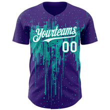 Laden Sie das Bild in den Galerie-Viewer, Custom Purple White-Aqua 3D Pattern Design Dripping Splatter Paint Authentic Baseball Jersey