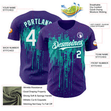 Laden Sie das Bild in den Galerie-Viewer, Custom Purple White-Aqua 3D Pattern Design Dripping Splatter Paint Authentic Baseball Jersey