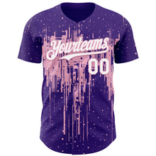Laden Sie das Bild in den Galerie-Viewer, Custom Purple White-Light Pink 3D Pattern Design Dripping Splatter Paint Authentic Baseball Jersey
