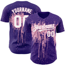 Laden Sie das Bild in den Galerie-Viewer, Custom Purple White-Light Pink 3D Pattern Design Dripping Splatter Paint Authentic Baseball Jersey