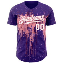 Load image into Gallery viewer, Custom Purple White-Medium Pink 3D Pattern Design Dripping Splatter Paint Authentic Baseball Jersey