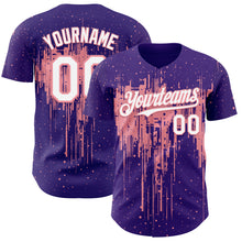 Load image into Gallery viewer, Custom Purple White-Medium Pink 3D Pattern Design Dripping Splatter Paint Authentic Baseball Jersey