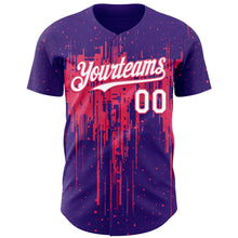 Load image into Gallery viewer, Custom Purple White-Neon Pink 3D Pattern Design Dripping Splatter Paint Authentic Baseball Jersey