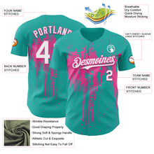 Load image into Gallery viewer, Custom Aqua White-Pink 3D Pattern Design Dripping Splatter Paint Authentic Baseball Jersey