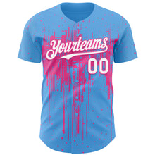 Загрузить изображение в средство просмотра галереи, Custom Sky Blue White-Pink 3D Pattern Design Dripping Splatter Paint Authentic Baseball Jersey