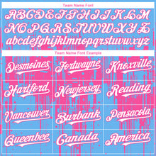 Загрузить изображение в средство просмотра галереи, Custom Sky Blue White-Pink 3D Pattern Design Dripping Splatter Paint Authentic Baseball Jersey