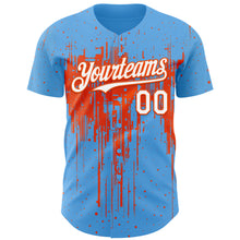 Загрузить изображение в средство просмотра галереи, Custom Sky Blue White-Orange 3D Pattern Design Dripping Splatter Paint Authentic Baseball Jersey