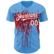Загрузить изображение в средство просмотра галереи, Custom Sky Blue White-Red 3D Pattern Design Dripping Splatter Paint Authentic Baseball Jersey