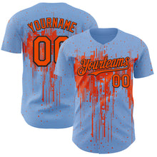 Charger l'image dans la galerie, Custom Light Blue Orange-Black 3D Pattern Design Dripping Splatter Paint Authentic Baseball Jersey