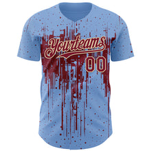 Load image into Gallery viewer, Custom Light Blue Crimson-Cream 3D Pattern Design Dripping Splatter Paint Authentic Baseball Jersey