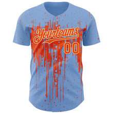 Load image into Gallery viewer, Custom Light Blue Orange-Cream 3D Pattern Design Dripping Splatter Paint Authentic Baseball Jersey