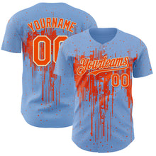 Load image into Gallery viewer, Custom Light Blue Orange-Cream 3D Pattern Design Dripping Splatter Paint Authentic Baseball Jersey