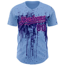 Load image into Gallery viewer, Custom Light Blue Dark Purple-Pink 3D Pattern Design Dripping Splatter Paint Authentic Baseball Jersey