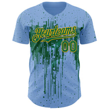 Laden Sie das Bild in den Galerie-Viewer, Custom Light Blue Kelly Green-Gold 3D Pattern Design Dripping Splatter Paint Authentic Baseball Jersey